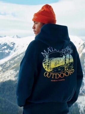 Madhappy Navy Hoodie with Yellow Outdoor Graphic